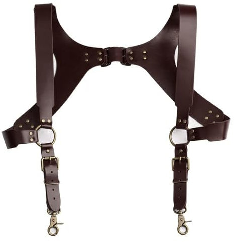 YiZYiF Männer PU-Leder Hosenträger Punk-Stil Brustgurtel Brust Harness Verstellbar Brustgeschirr für Lässiger Look Halloween Fasching Braun B One Size