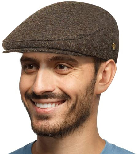 HAPPYPOP 60% Wolle Schirmmütze Herren Schiebermütze Schwarz Driving Cabbie Jagd Flatcap Newsboy Cap