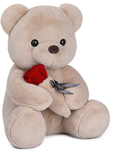 Auluda Plüschtier Bär mit Rose, 40 cm große Teddy-Liebes-Plüschpuppe, niedliches Überwurfkissen, weiches, Flauschiges Kissen Kinder und Erwachsene