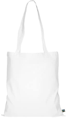 TEXXILLA 10er | 100er | 250er Pack Fairtrade Baumwolltasche - 14 Farben | mit Zwei Langen Henkeln | 38x42cm | Jutebeutel | Einkaufstasche | unbedruckt, Farbe:weiß, Menge:25