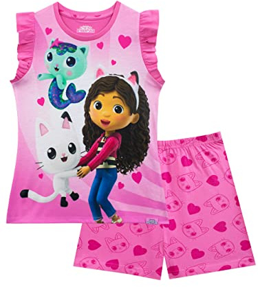 DreamWorks Mädchen Gabby's Dollhouse Schlafanzug Kurz Rüschenschultern Nachtwäsche für Kinder