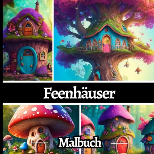 Feenhäuser Malbuch: Fantasie Malbuch für Erwachsene, 40 Feenhäuschen und Baumhäusern, gemacht für Entspannung und Stressabbau