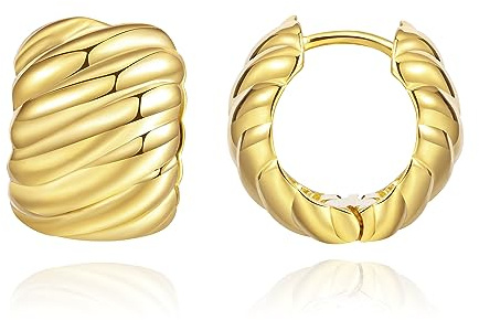 Gold-Creolen für Damen, klein, vergoldet, mehrere Piercings, hypoallergene Ohrringe mit flacher Rückseite, Mini-klobige Gold-Huggie-Creolen, goldene Ohrstecker