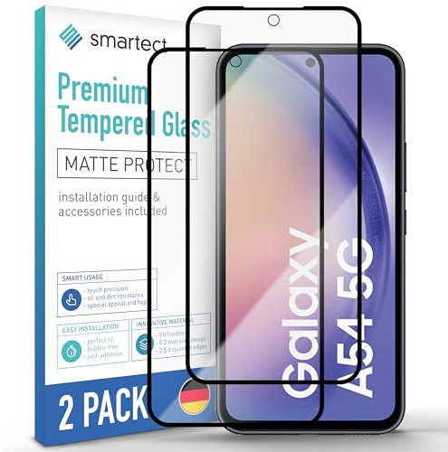 smartect Schutzglas [2 Stück, Full Screen Matt] kompatibel mit Samsung Galaxy A54 5G, HD Schutzfolie Anti-Kratzer, Blasenfrei, 9H Härte, entspiegelt, Ultrabeständig