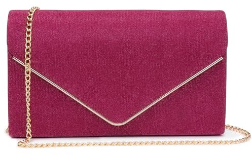 Dasein Bolsos de mano brillantes para mujer, bolsos de noche, bolsos de boda, cóctel, fiesta de graduación, Fucsia, Medium