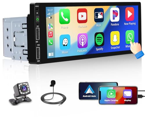 Hikity Autoradio 1 Din Wired Carplay Android Auto 6,86 Pollici Touchscreen Radio Bluetooth Auto Stereo con Mirror Link FM Radio USB/EQ/Controllo del Volante/Telecamera Posteriore