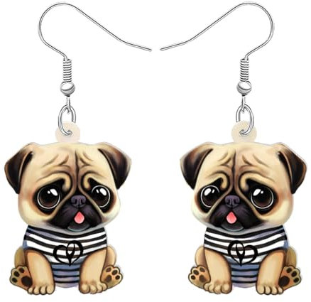 RAIDIN Acryl süße Mops Hund Ohrringe für Damen Mädchen Sweet Welpen Haustiere baumeln Haken Ohrringe Schmuck Geschenke für Hundeliebhaber (Schwarz)
