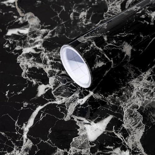 Arthome Schwarz Silber Klebefolie Marmor Folie 40cmx10m Abziehen und Aufkleben Tapete Selbstklebende Vinyl Dekorative Folie für Möbel Küche Arbeitsplatte, Regal Liner Cover Oberflächen