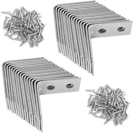 32 soportes angulares para soporte de esquina de madera, soportes galvanizados en forma de L para fijar y reparar muebles, estantes, ventanas y armarios | 25 mm x 25 mm