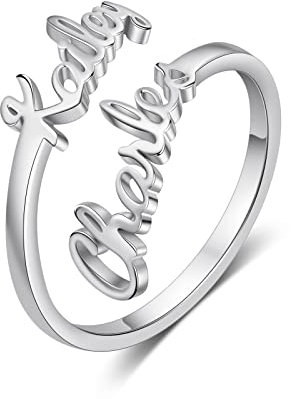 lorajewel Offener Verstellbarer Ring von Damen Personifizieren Buchstabe A-Z Ring Ausgestattet mit Geburtstagssteinen Silber-Ring Gedenken Paar Ringe (Name-Silber)