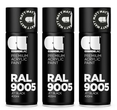 COSMOS LAC Sprühlack Sprühdose - 400ml - Sprühfarbe für den DIY-Bereich, geeignet für alle Oberflächen - Lackspray (3, RAL 9005 - schwarz matt)