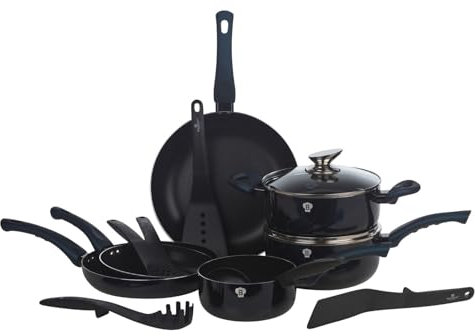 Blaumann 8 Pcs Cookware Pots Pans Set with Soft Touch Handles & Kitchen Tool Set (Aquamarine)