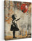 MuchoWow© Bild auf Leinwand 60x80 cm Schlafzimmer Bilder Badezimmer Wand Deko Wohnzimmer Modern Wanddeko Bilderwand Geschenk Graffiti - Banksy - Mädchen - Street art