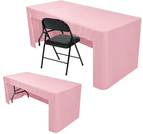 Nasitos Lot de 2 nappes ajustées en tissu à dos ouvert lavable et infroissable pour tables rectangulaires, fêtes d'anniversaire, fête prénatale, banquet, buffet - Rose