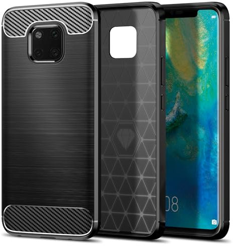 Qiinogow Hülle Kompatibel mit Huawei Mate 20 Pro/Huawei Mate 20 RS, Ultradünne Handyhülle Mit Stoßdämpfung, Schutzhülle aus Kohlefaser-TPU (Schwarz)