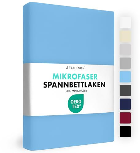 JACOBSON Spannbettlaken 90x200cm - 100x200cm, Premium Mikrofaser Spannbetttuch 160g/m², Bettlaken (90x200cm - 100x200cm, Hellblau)