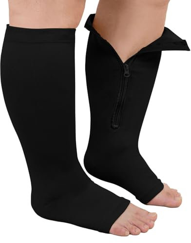 ZFSOCK Kompressionsstrümpfe Dicke Waden Stützstrümpfe: Medizinische Kompressionssocken Reißverschluss Sport Damen Übergröße Offene Zehen Herren Krampfadern Thrombosestrümpfe Schwarz 6XL