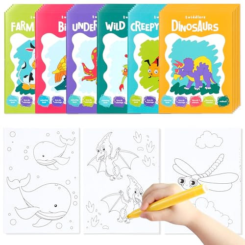 THE TWIDDLERS 48 Mini Malbücher für Kinder – Dinosaurier, Bauernhof- & Meerestiere - Mitgebsel, Gästegeschenke für Kindergeburtstag & Hochzeiten