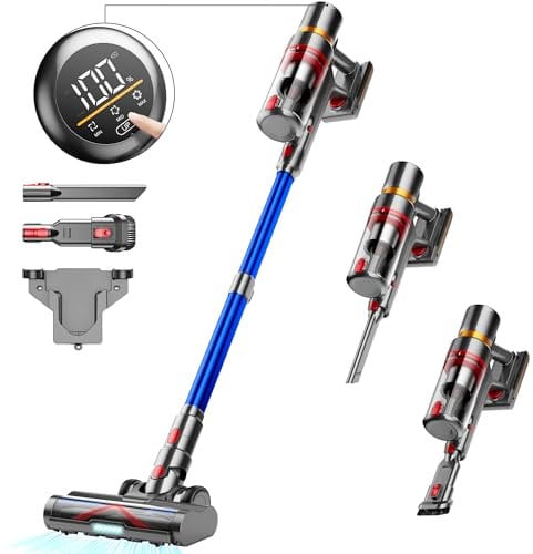 Cordless Vacuum Cleaner, Upgraded 45Kpa/550W Powerful Suction Stick Vacuum with Touch Screen, Max 55Mins Runtime Vacuum Cleaners for Home , Anti-Tangle, Lightweight Vacuum for Pet Hair/Carpet/Floor