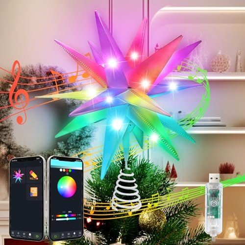 LightingWill Weihnachtsbaum Stern Spitze, 27cm Weihnachtstag Sterne Außen, USB LED Weihnachtsstern Beleuchtet, RGB APP-Steuerung 3D Leuchtstern für Innen und Außen Dekoration