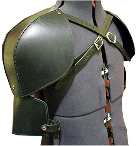 MDFCZXP Mittelalterliche Retro Brustpanzer mit Schulterpolstern - Herren Leder Schulterpanzer - Vintage Lederschnalle für mittelalterliches Cosplay Kostüm,Grün,20cm