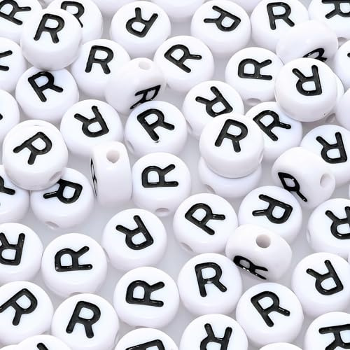 Lnvision Buchstabenperlen R 300 Stück 4x7mm Vokal Weiß für Schmuckherstellung, DIY-Armbänder, Halsketten, Schlüsselanhänger, Armbänder