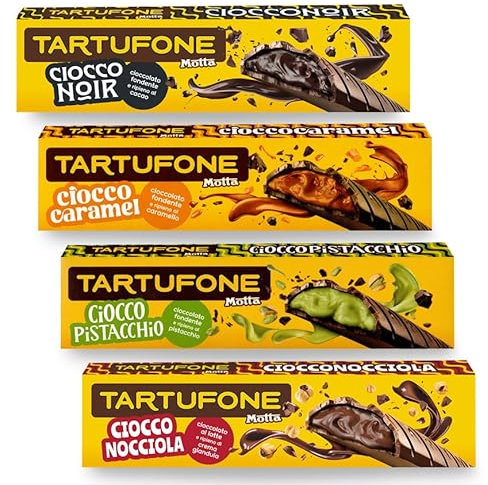 Motta Tartufone Mix Barre di Cioccolato con: Ciocco Pistacchio, Ciocco Caramel, Ciocco Nocciola e Ciocco Noir 150g [4 Confezioni]