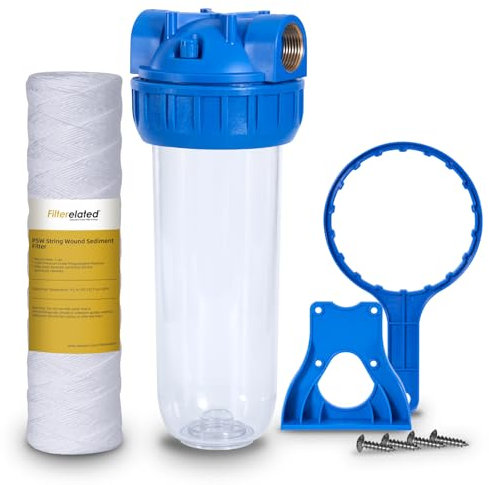 Boîtier de filtre 10 pouces standard transparent Bouteille filtrante à un étage Orifice en laiton 3/4 BSP Convient à toutes les cartouches de 2,5 x 10 (Boîtier+filtrante bobinée)