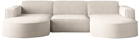 Kaiser Möbel - Sofa U Form - Ecksofa Cord - 299 cm lang, 165 cm breit - Big Sofa, Wohnzimmer Couch Extra Groß, Relaxsofa, Wohnlandschaft U Form XXL - Modena Sofa Beige