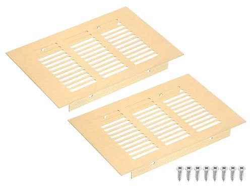 sourcing map Air Vents Cover, 2Pcs 150 x 100mm - Aluminum Alloy Mesh Air Return Vent Cover, Rectangle Louvered Ventilation Grille for Shoe Cabinet Wardrobe (Gold)