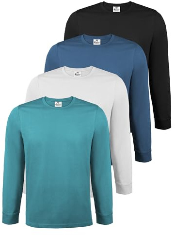 ALPIDEX T-Shirt Homme Manches Longues Lot de 4 100% Coton Basique Uni Coton Stretch Col Rond, Taille:XL, Couleur:Water