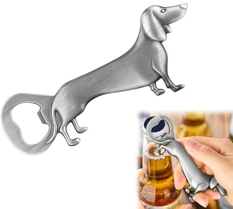 Sqxaldm Dachshund Bottle Opener, Sausage Gift, Beer Opener, Dachshund Gifts, Dachshund Decoration, Birthday Gift, Funny, Cute, Viennese Dog, for Men, Women, Dad, Father's Day Gift (Silver)