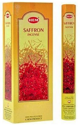 HEM Saffron Incense Sticks - Pack of 6 (120 Sticks) with JRose Wooden Incense Holder - Luxurious Aromatic Fragrance for Relaxation and Meditation