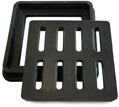 Natotela Rejilla de drenaje y marco para exteriores, cubierta cuadrada de entrada plana para drenaje de tormenta, rejilla de drenaje de alcantarillado de fibra de vidrio de 300 x 300 mm, rejillas de