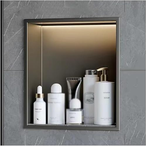 SHAIRMB Wandnische Aus Edelstahl FüR Dusche, Wandnische FüR Dusche Mit Led-Licht, Eingebaute Duschnische, Duschregal-Organizer FüR Badezimmer FüR Badezimmer Und KüChe,Grau,32x32x12.5cm