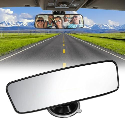WEFHEF Specchietto Retrovisore Auto, Angolo Regolabile a 360°Specchio Parasole per Automobili, con Ventosa Potente Automobili Specchio per Trucco in Vetro Antispruzzo per Auto, SUV, MPV 20X6.5cm