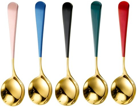 Luxshiny 5 Pezzi Cucchiai da Dessert Acciaio Inossidabile Ergonomico Cucchiai per Gelato e Frutta Utensili e Ristoranti Colori Eleganti