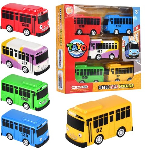 Aurihxus 5 Piezas Mini Bus Coche de Juguete, Mini Bus Toys, Juguete De Modelo De Autobús para Tirar hacia Atrás para Niños y Niñas