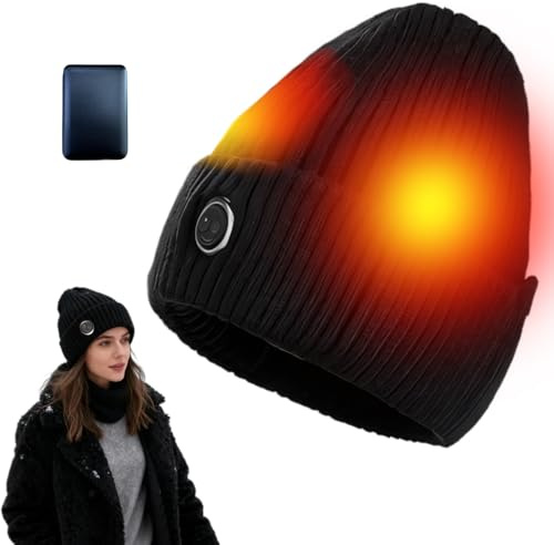 WRQIOO Beheizbare Mütze, Beheizte Beanie mit 5000 mAh Wiederaufladbarem Akku, 3 Temperatureinstellungen, Heizmütze Frauen Männer für den Winter, Outdoor