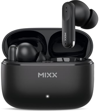 Mixx StreamBuds Switch S7 True Wireless Bluetooth Earbuds – Soft Silicone Cushions (S/M/L), 18H Playtime, USB-C Charging Case, Quick Charge, Touch Controls, Hands-Free Calling (BLACK)