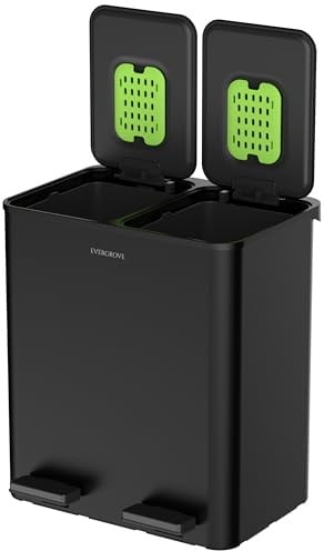 EverGrove 30L Dual Recycling Bin, 2 x 15L, | 30L dual recycling bin with 2 x 15L removable PP inner buckets, soft-close lids, 2 pedals and 1 fitted odour-control filter.