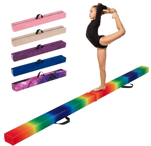 COSTWAY Trave Ginnastica Artistica per Casa 210/240/270 cm, Trave Pieghevole per Bambini con Maniglia, Base in Legno e Fondo Antiscivolo, Trave di Equilibrio da Pavimento