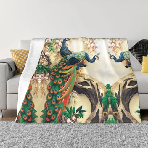 PHAYAH Orientalisches Pfau auf Blumenbaum-Muster, Klimaanlagen-Decke für Sofa, Bett, Stuhl, Schlafzimmer, Geschenk, Reisen, Wohnzimmer, 101,6 x 76,2 cm