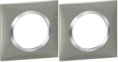 Legrand - Plaque carrée dooxie 1 poste finition effet inox brossé avec bague effet chrome (Lot de 2)