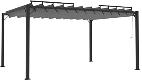 Pergola à Lames orientables 3x4 m en Toile Anthracite et Aluminium, Toit réglable pour moduler Le Soleil et l'ombre, élégante Couverture de Patio pour Jardin, terrasse et Piscine