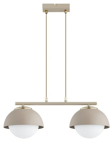 KAR LIGHTING Pendellampe 2-flammig Beige – Cosmo Ecru Kaschmir Hängeleuchte aus Metall & Glas – E27 Lampen für Essbereich oder Küche – LED geeignet