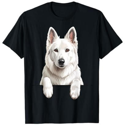 Bianco Pastore Svizzero Carino Sbirciare Berger Blanc Suisse Maglietta