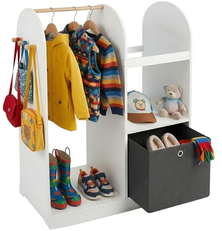 Relaxdays Kindergarderobe, 3 Haken, Kleiderstange & Aufbewahrungsbox, HxBxT: 108 x 97 x 35 cm, Kinderzimmer, weiß
