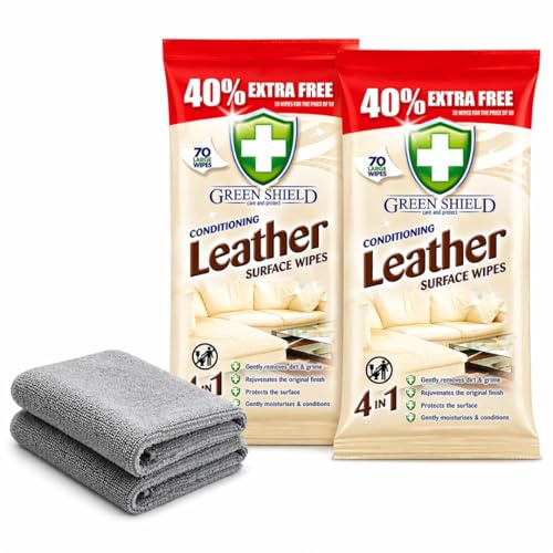 Leather Wipes for Sofas & Furniture 140 Pack, Fresh Scent Bundle Soft Touch | Large Leather Wipes for Sofas & Furniture, Fresh Scent, Removes Dirt & Restores Shine Bundle with 2 WinKido microfibre Cloths