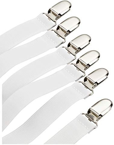 DESERMO 6er Set EXTRALANG Betttuchspanner mit Metallclips | Hochwertiger Spanner für Bettlaken | Betttuchspanner verstellbar 200cm Länge | Stabiler Bettlakenspanner Kreuz & quer einsetzbar (Weiß)